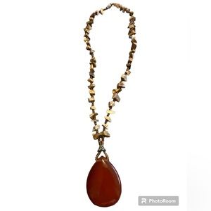 Amber pendant necklace with jasper beads